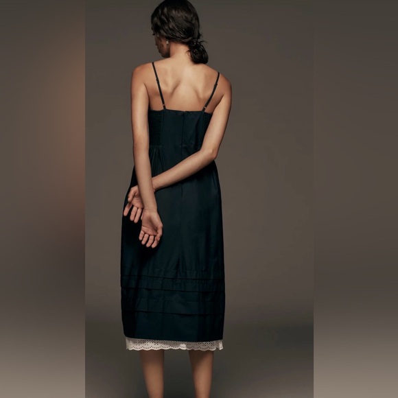 Anthropologie 100% Cotton Navy High-Low Dress with White Eyelet Trim - Picture 2 of 12